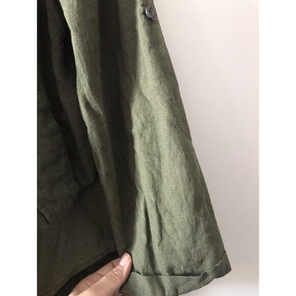 Love Tree Olive Green Linen Blend Open Front Shacket Convertible Sleeves Large - Picture 3 of 9